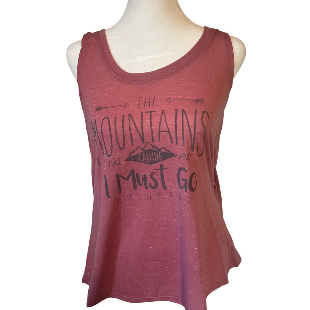 Blue 84 Women Colorado Mountain Graphic Tank S Distressed Red Open Back Hiking